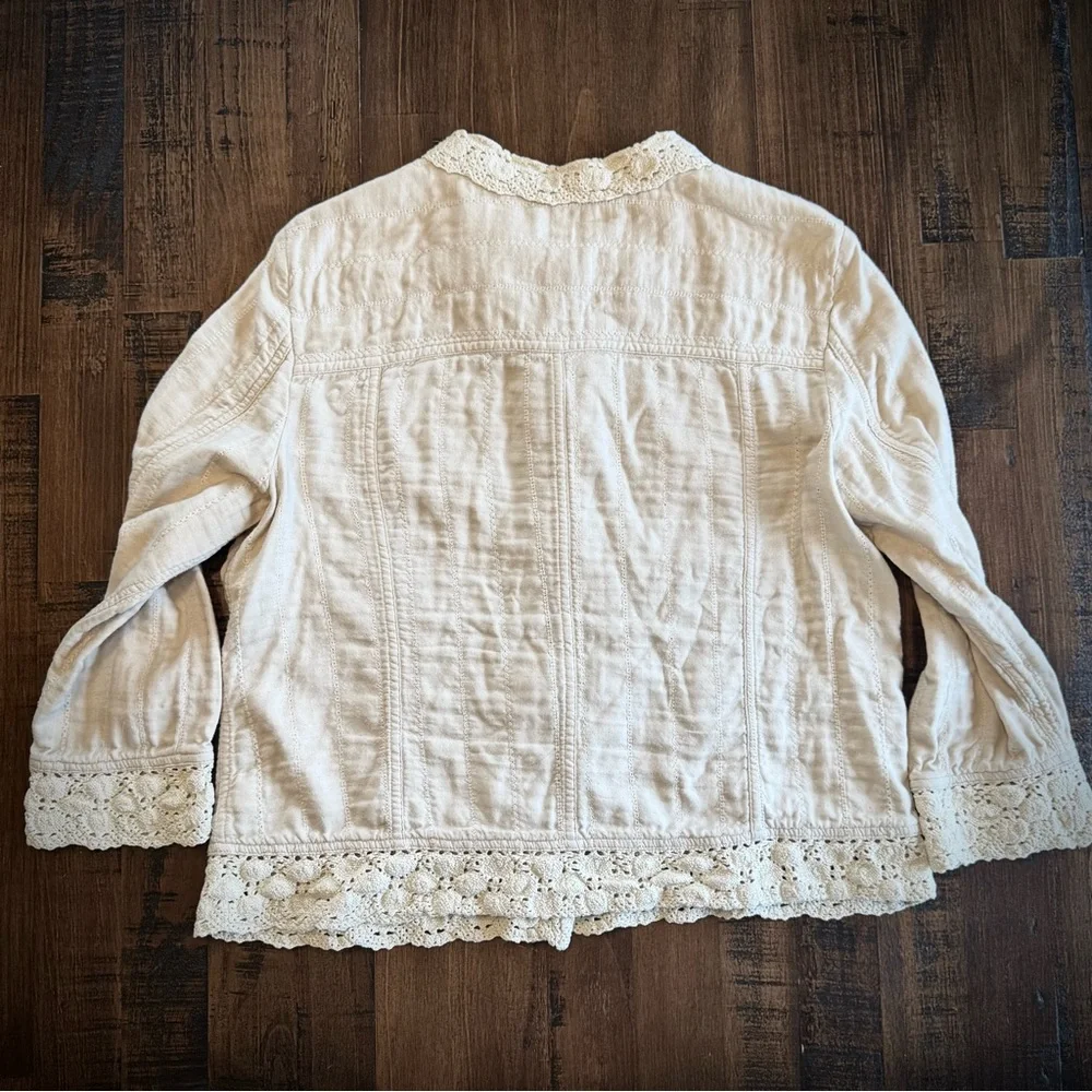 Dreamy Boho J. Jill Cream Lace-Trim Jacket | Size S - Picture 2 of 5